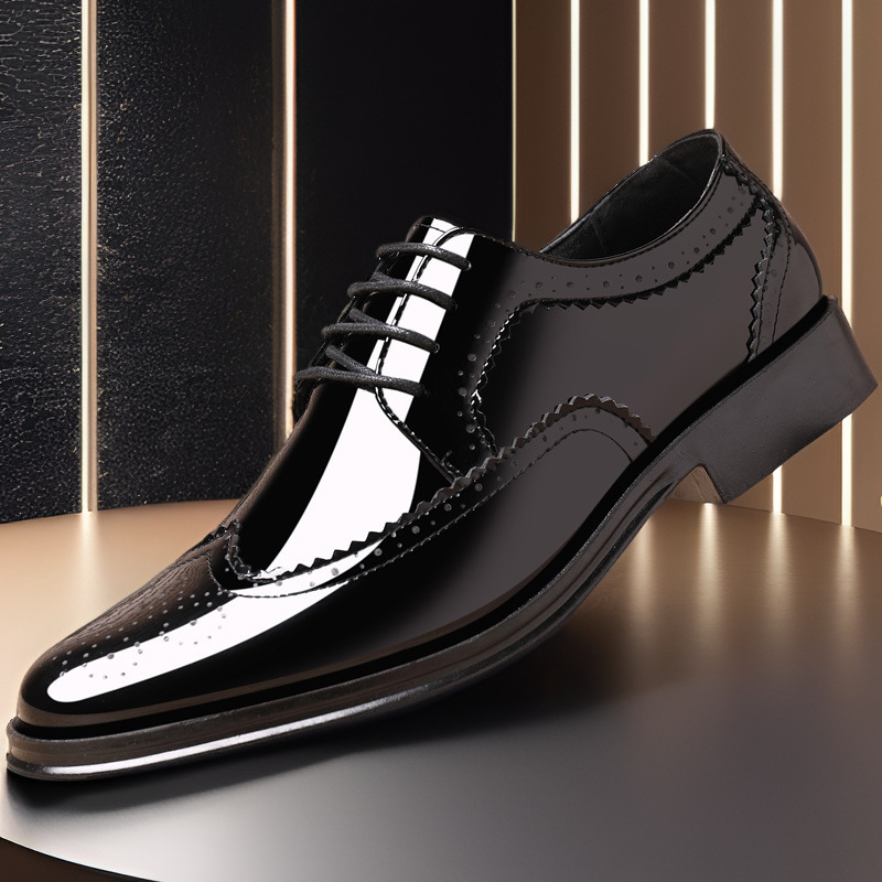 Young Men'S Grooming - Glossy Patent Leather Brogue Perforated Carved