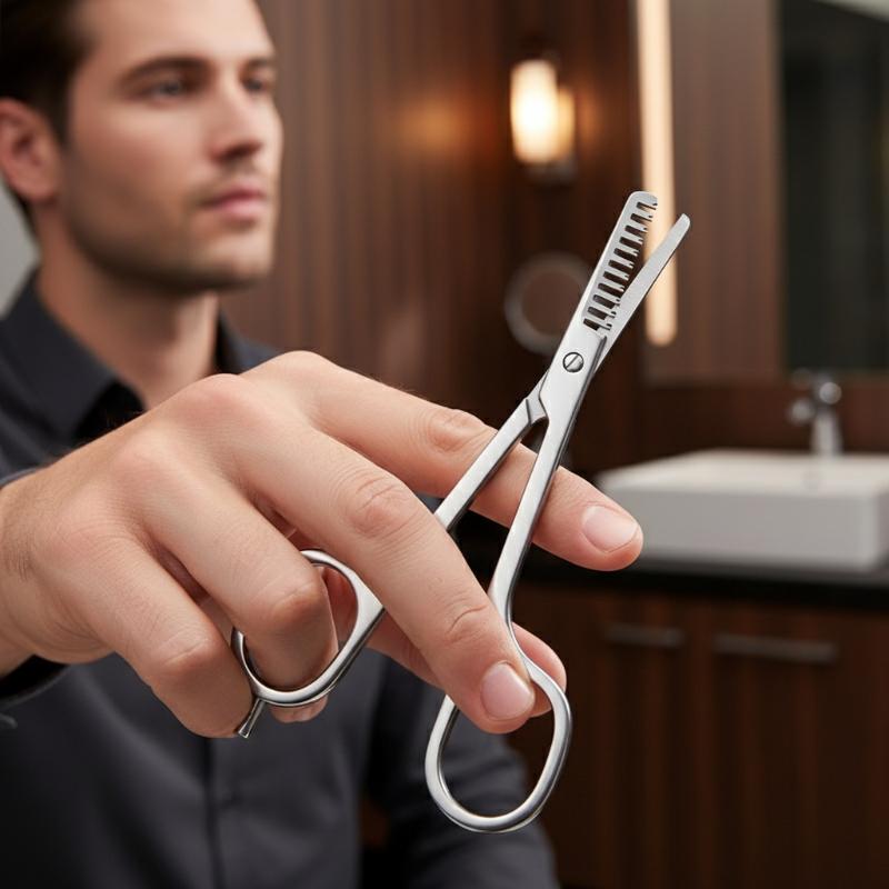 Men'S Grooming Makeup - Professional Eyebrow Trimmer Scissors With Comb