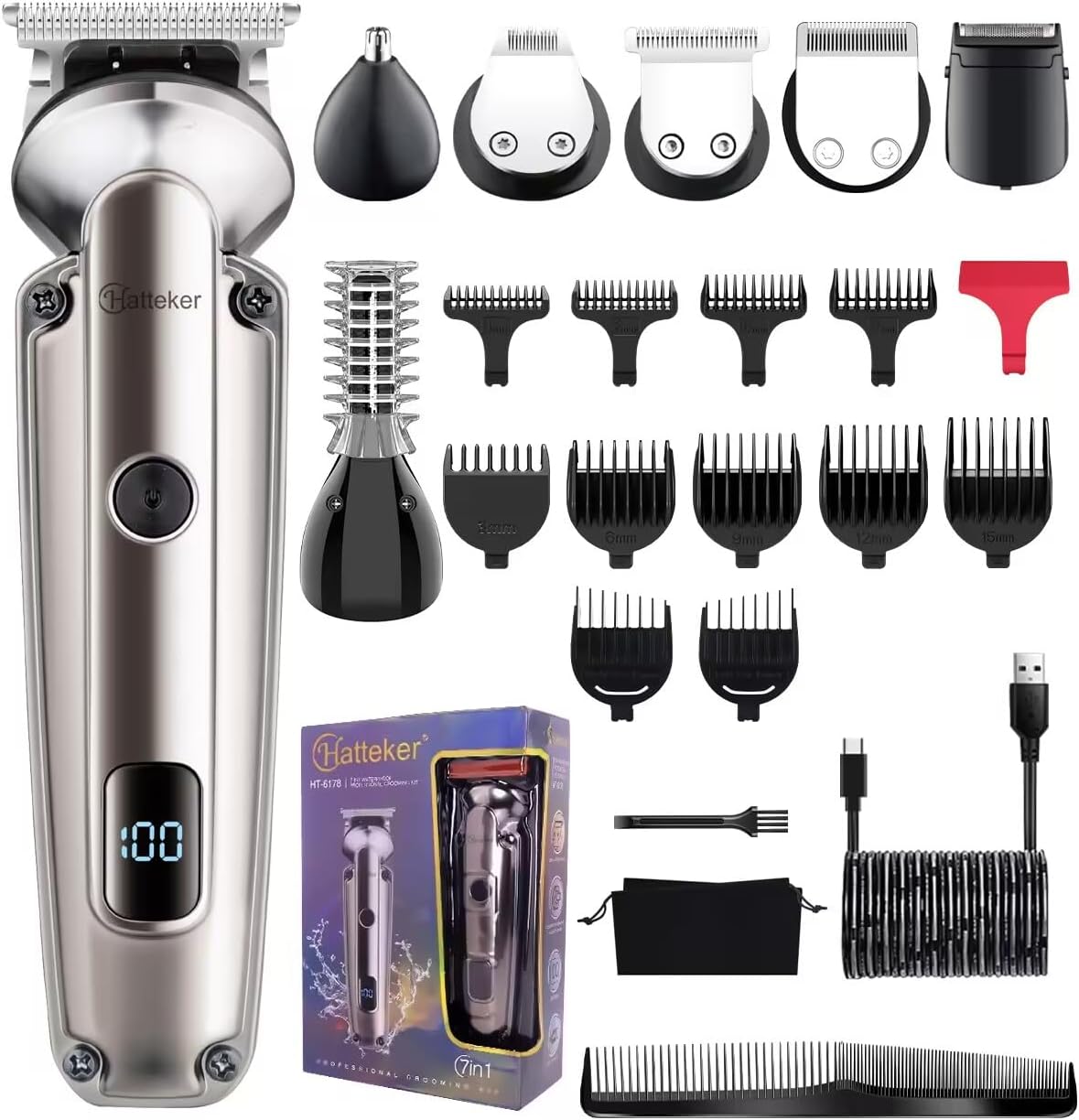 Men Grooming Full Body - Waterproof Beard Trimmer for Men, 7-in-1